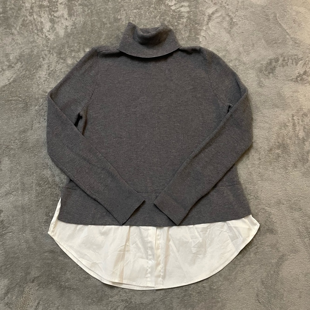 Ann Taylor Loft Layered Gray Turtleneck Sweater Size S Office Acedemia Preppy